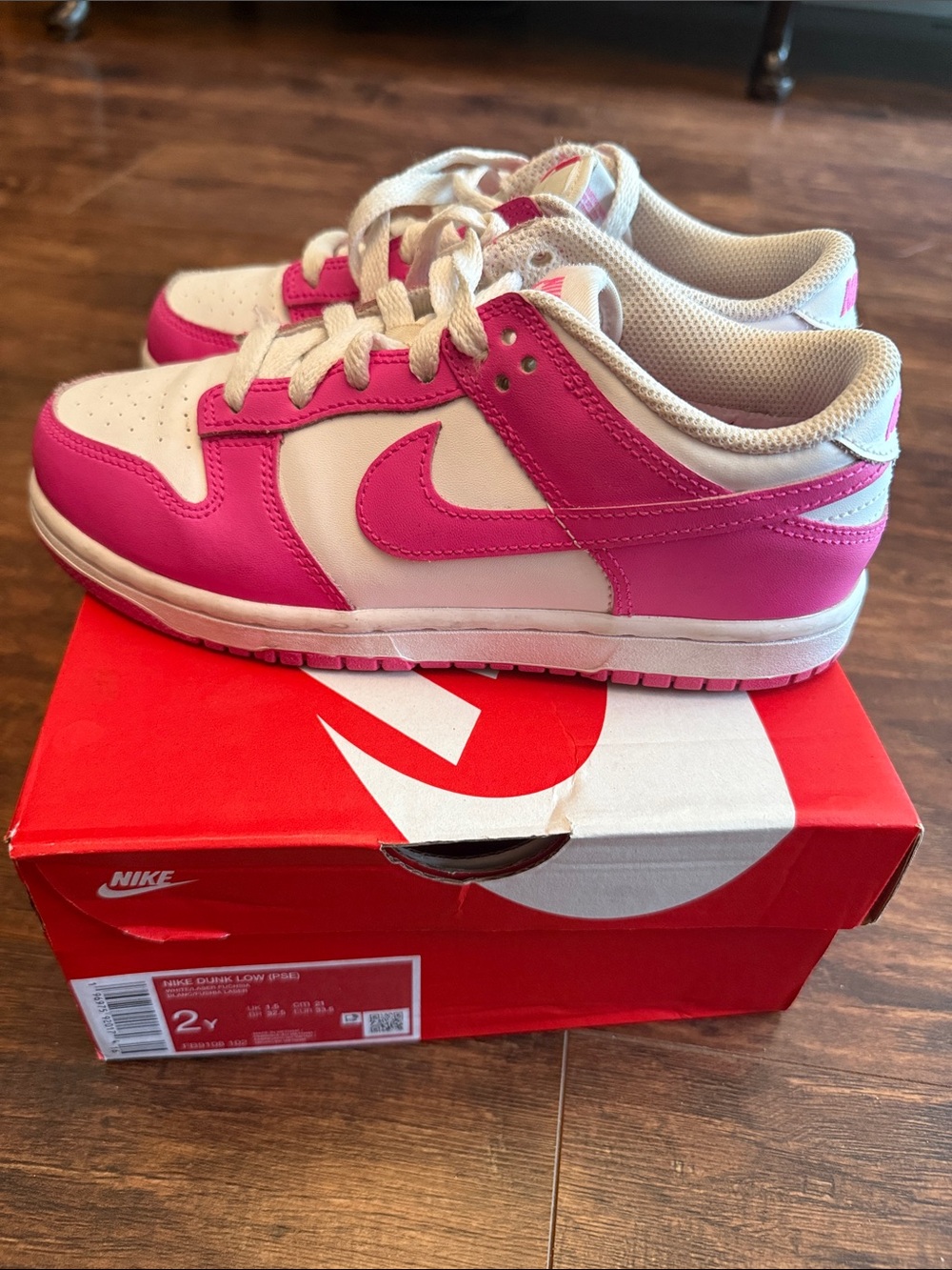 Nike Dunk Low Kids White and Hot Pink Low-Top Sneakers